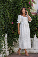 Pure White Embroidered Mixi Dress