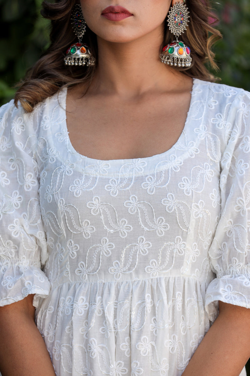 Pure White Embroidered Mixi Dress