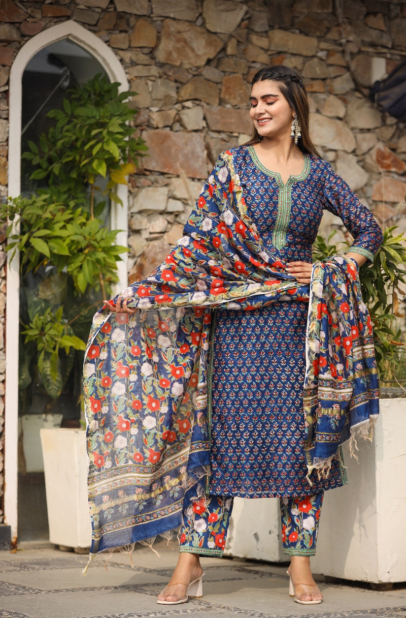 Shop Alia Straight Fit Chanderi Suit Set Online | Jaipuri Adaah