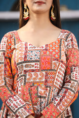 Mosaic Orange Anarkali Organza Dupatta Dress