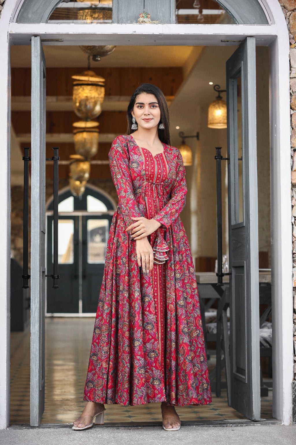 Stylish Embroidered Cotton Lurex Anarkali Gown – Eshopnix