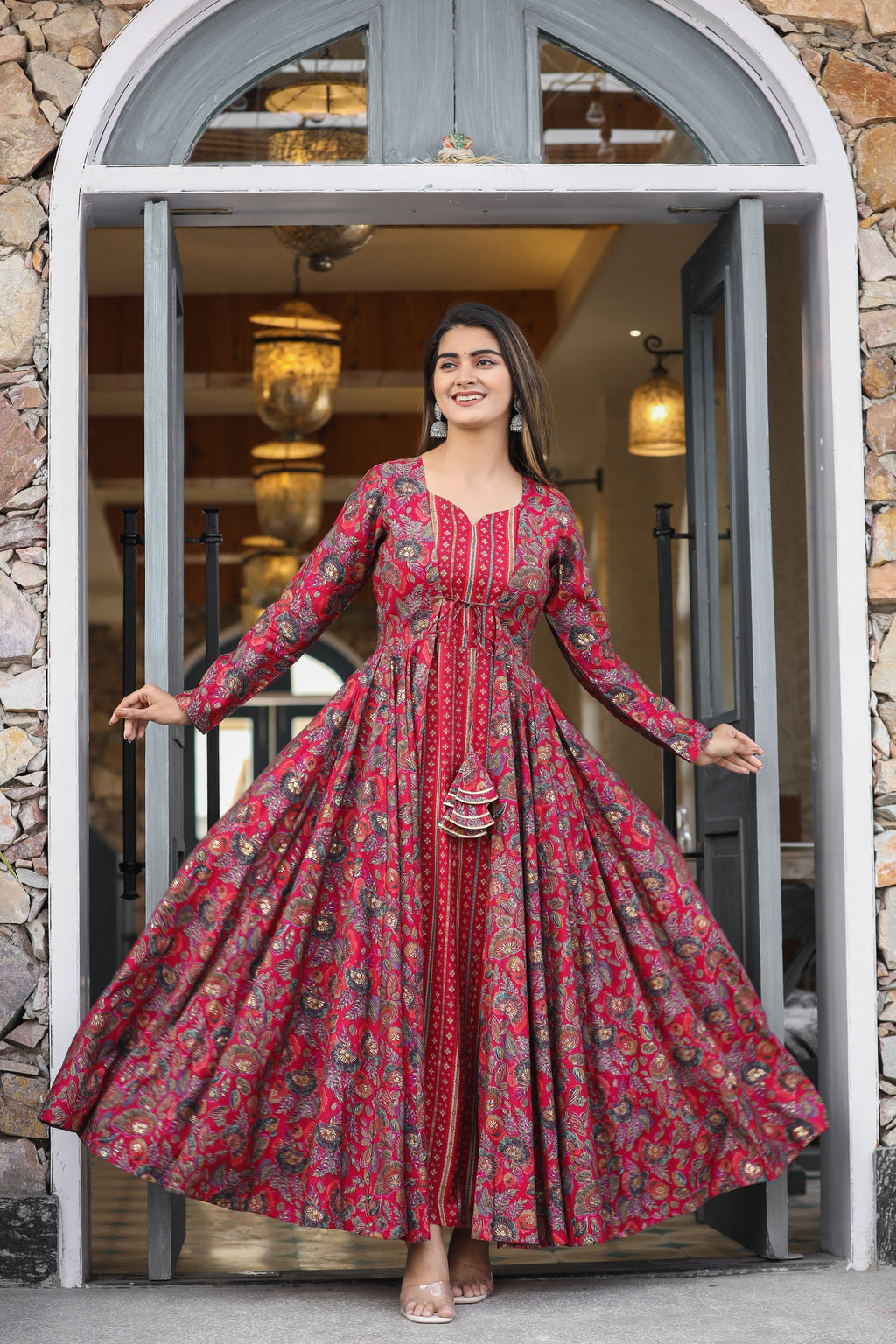 New Latest Red Color Party Wear Anarkali Suit at Rs.1290/Piece in surat  offer by Namastey Fashion