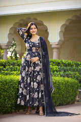 Black Diamond Long Chiffon Dupatta Dress