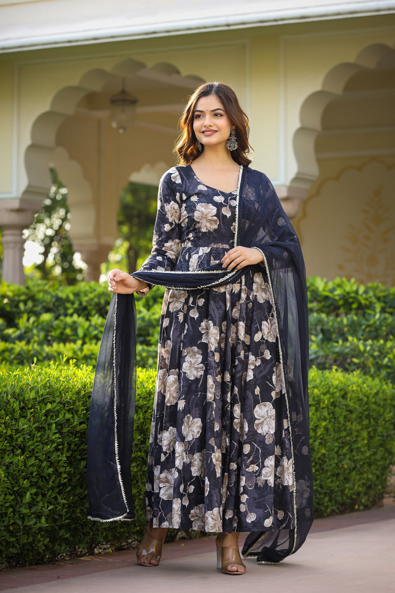 Black Diamond Long Chiffon Dupatta Dress