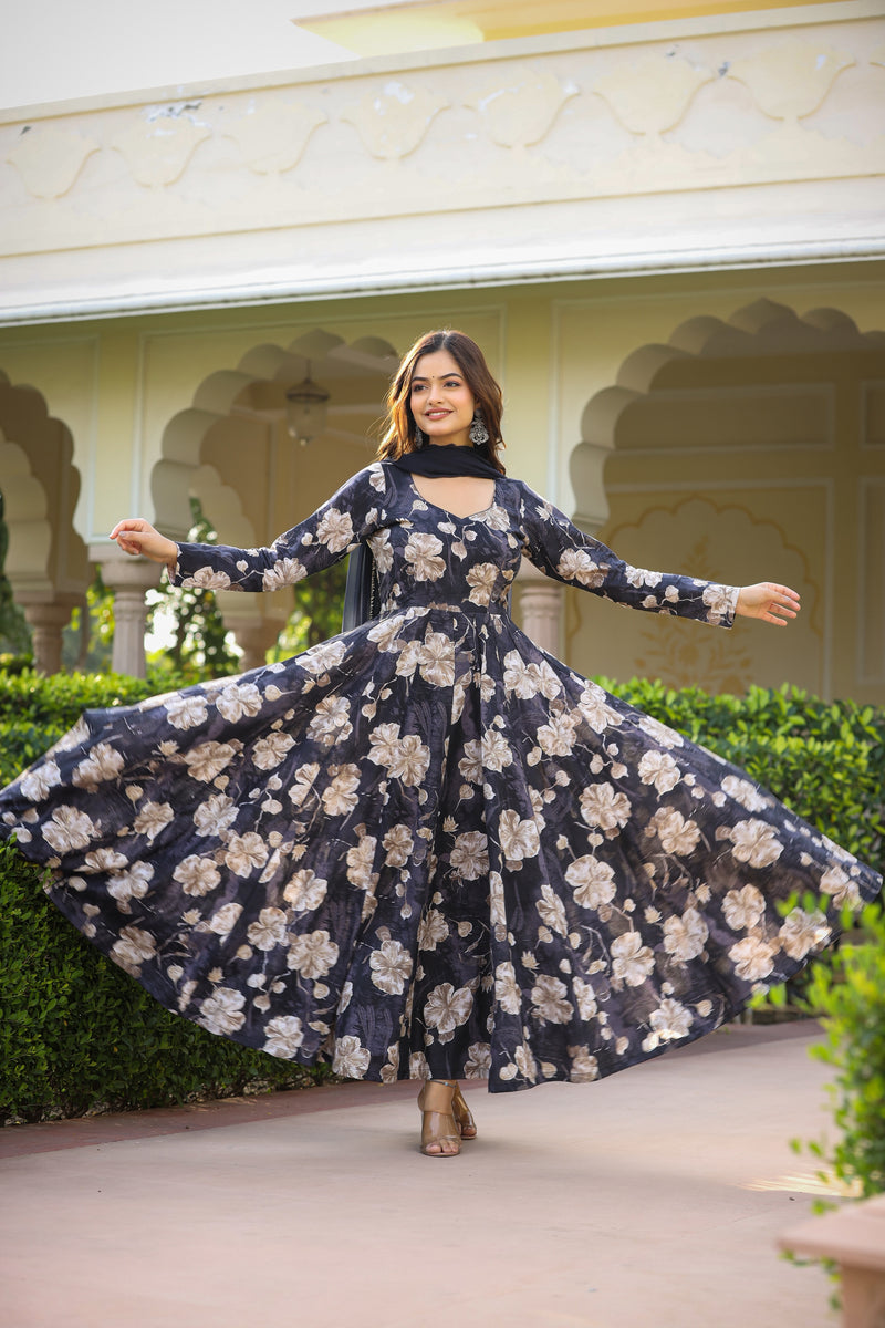 Black Diamond Long Chiffon Dupatta Dress
