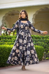 Black Diamond Long Chiffon Dupatta Dress