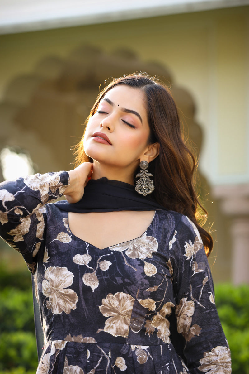 Black Diamond Long Chiffon Dupatta Dress