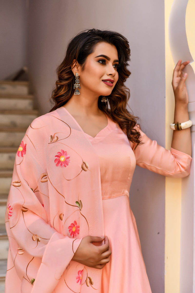 Basira Handpainted Silk Suit Set