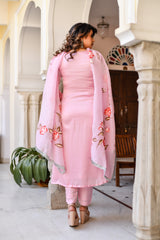 Blush Pink Handpainted Silk Suit Set
