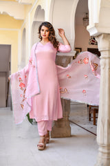 Blush Pink Handpainted Silk Suit Set