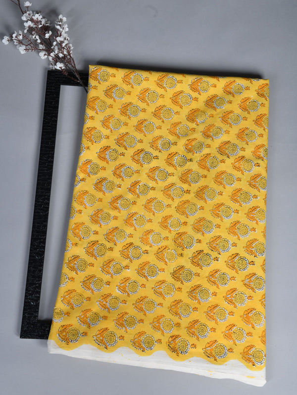 Yellow Desire Mul Handblock Fabric (WIDTH 44 INCHES)