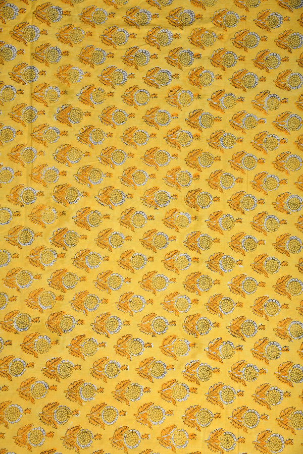 Yellow Desire Mul Handblock Fabric (WIDTH 44 INCHES)