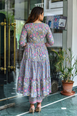 FLARED ETHNIC FLORAL HANDBLOCK KURTA AND PANT ONLY