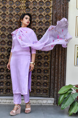 Power Purple Handpainted Silk Suit Set