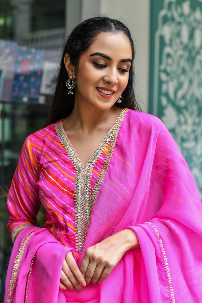 Pink Lehriya Suit Set