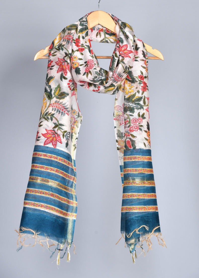 Multicolored Floral Handblock Printed Unstitched Suit Set