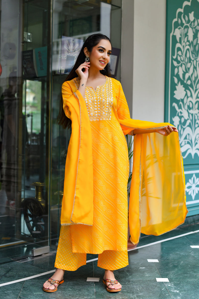 Orange Jaipuri Bandhej Printed Long Anarkali - KAAJH - 3407374