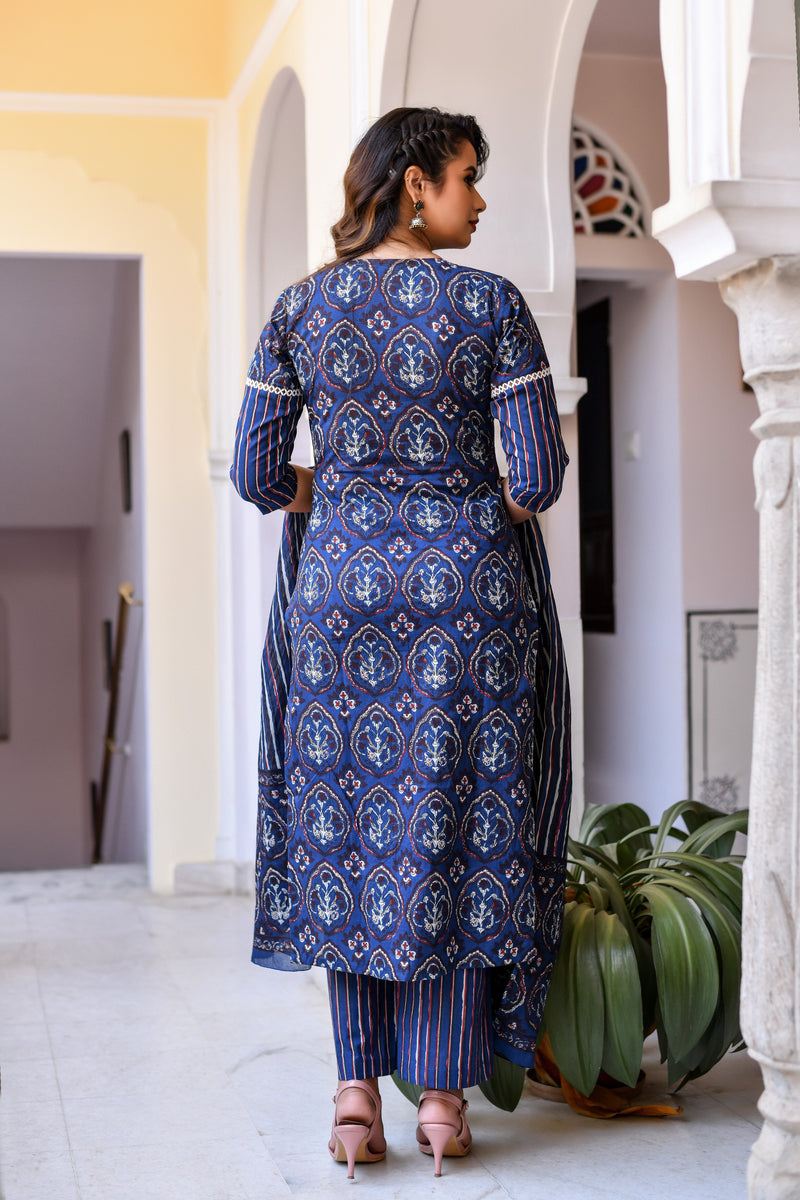 Blue Jaipuri Print Suit Set