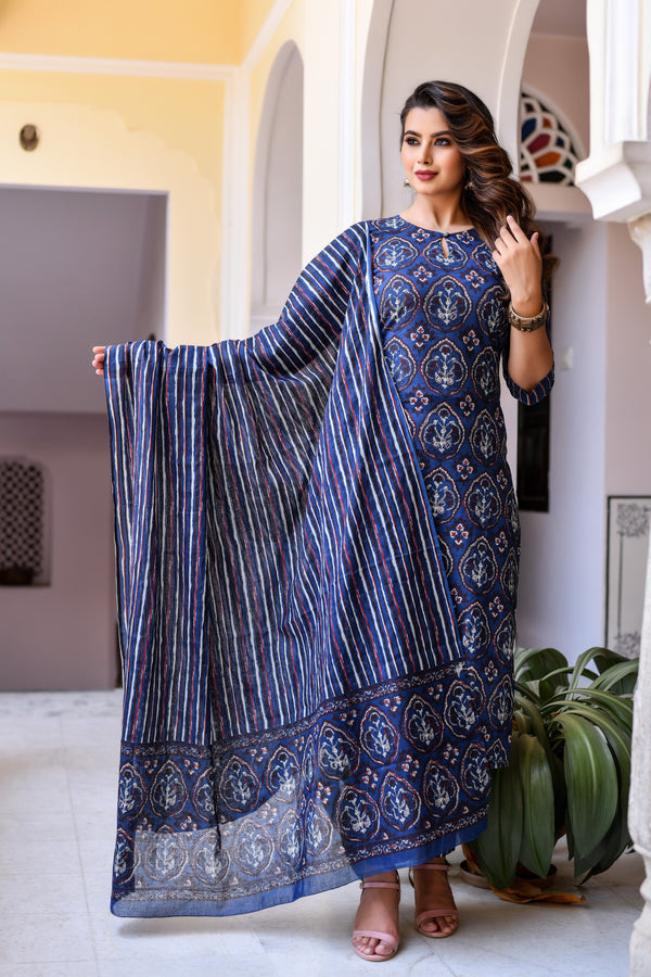 Blue Jaipuri Print Suit Set