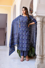 Blue Jaipuri Print Suit Set