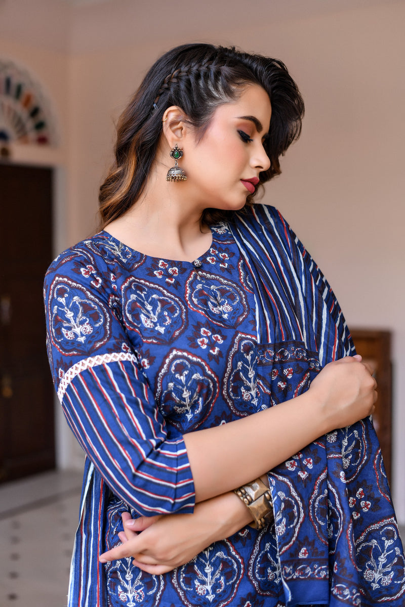 Blue Jaipuri Print Suit Set
