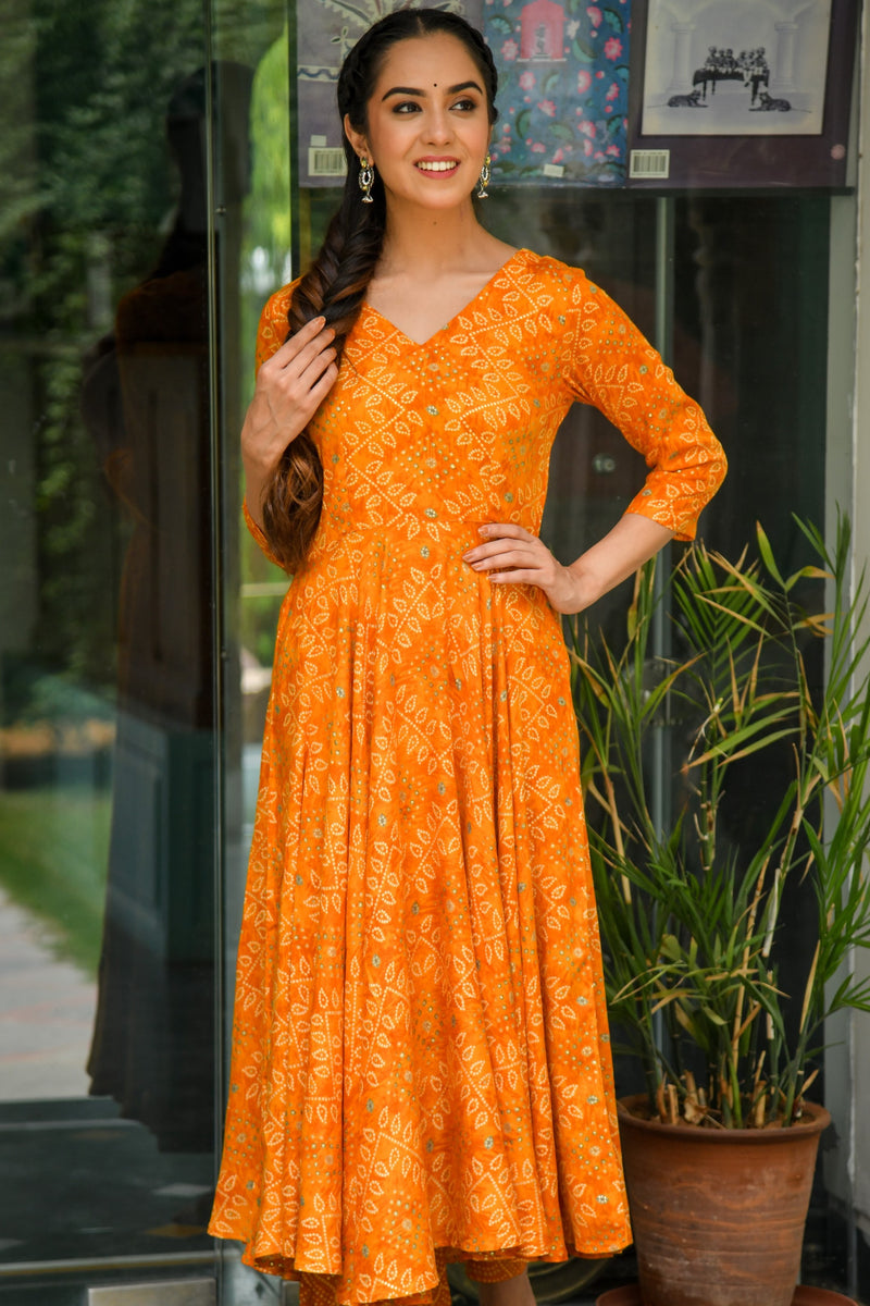 Orange Bandhani Fabric (WIDTH 44 INCHES)