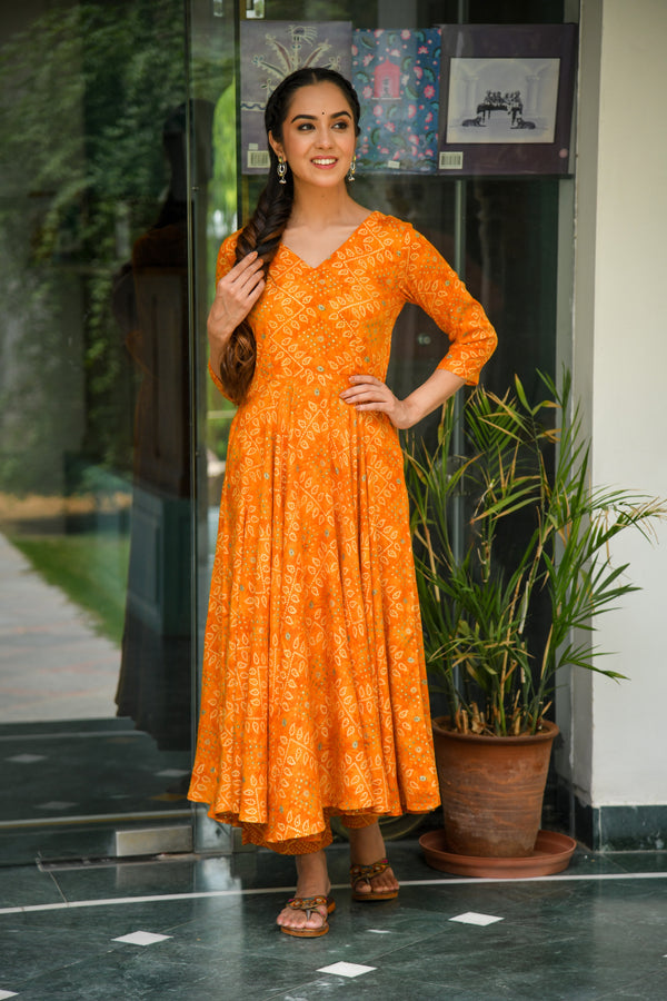 Orange Bandhani Kurta and Pant Only