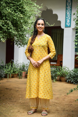 Aureolin Wonder Handblock Kotadori Dupatta Suit Set