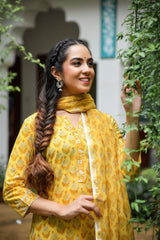 Aureolin Wonder Handblock Kotadori Dupatta Suit Set