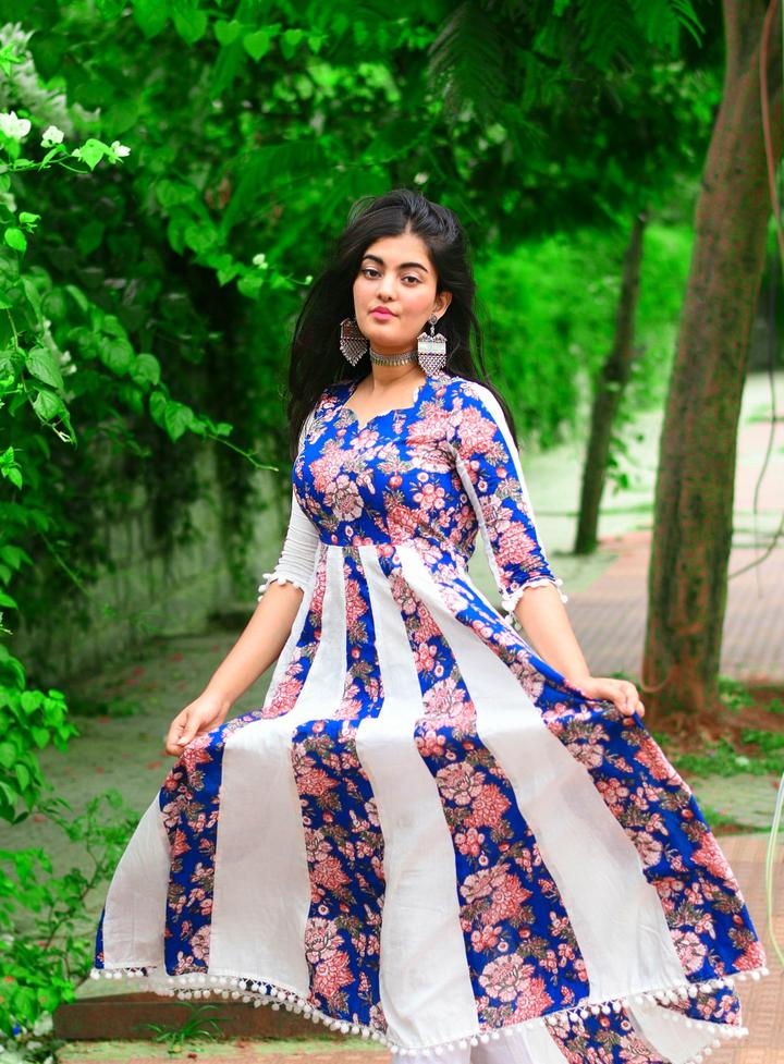 Royal Blue and White Floral Printed Unstitched Suit Set