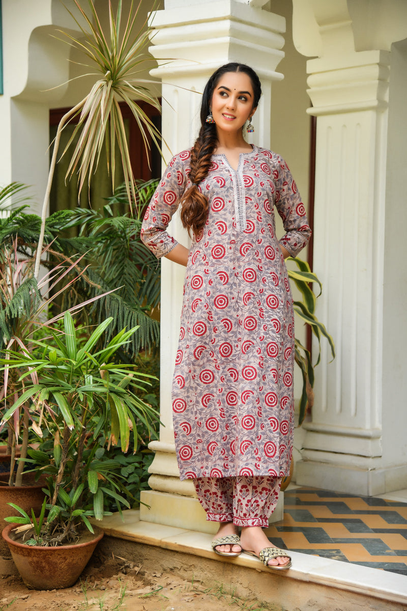 Flower Treasure Handblock Kurta and Pant Only