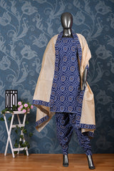 Navy Blue Bandhej Unstitched Suit Set