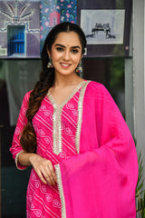 Hot Pink Bandhej Gota Suit Set