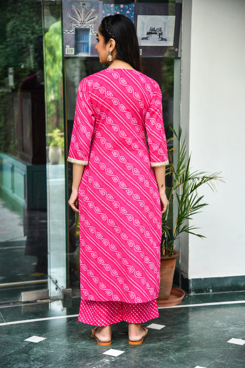Hot Pink Bandhej Gota Suit Set