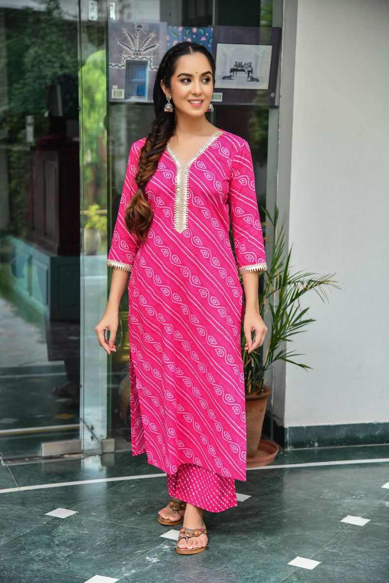 Hot Pink Bandhej Gota Suit Set
