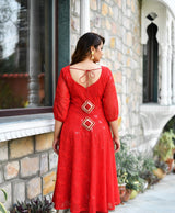 EMBELLISHED RED GEORGETTE KURTA ONLY