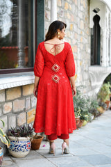 EMBELLISHED RED GEORGETTE KURTA AND PANT ONLY
