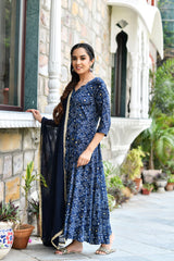 Queen Blue Anarkali Bandhani Suit Set