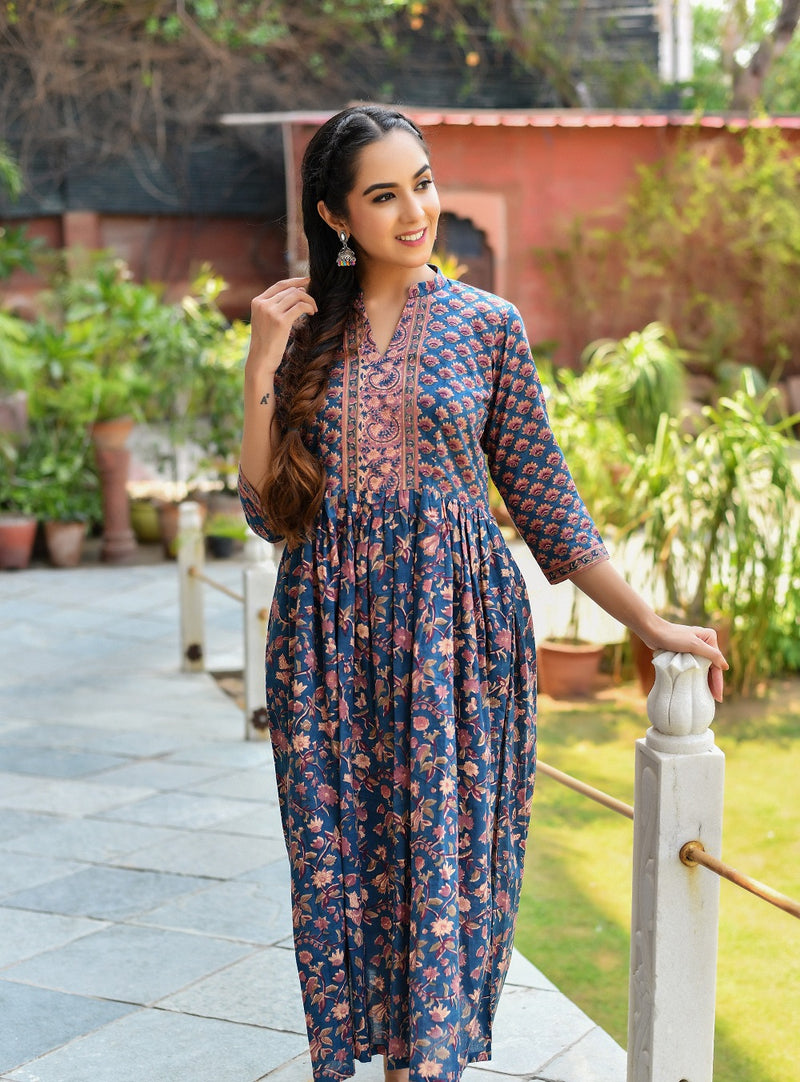 Royal Blue Handblock Kurta Only