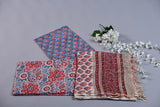 Bold And Beautiful Red Blossom Handblock Cotton Unstitched Fabric Suit Set