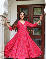 PINK BHANDANI ANGRAKHA KURTA ONLY