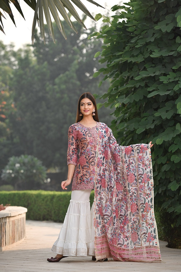 Beautiful Beige Chanderi Silk Sharara set with Chanderi Silk Dupatta