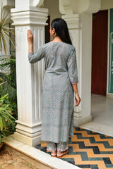 Sage Green Handblock Printed Suit Set