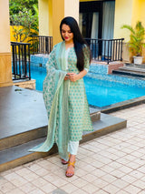 Emerald Green straight fit Cotton Suit Set