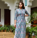 Mystic Blue Handblock Individual Kurta