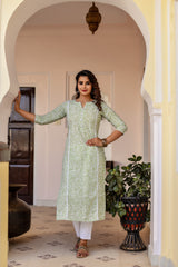 Pista Green Khadi Print Cotton Suit Set