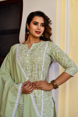 Pista Green Khadi Print Cotton Suit Set
