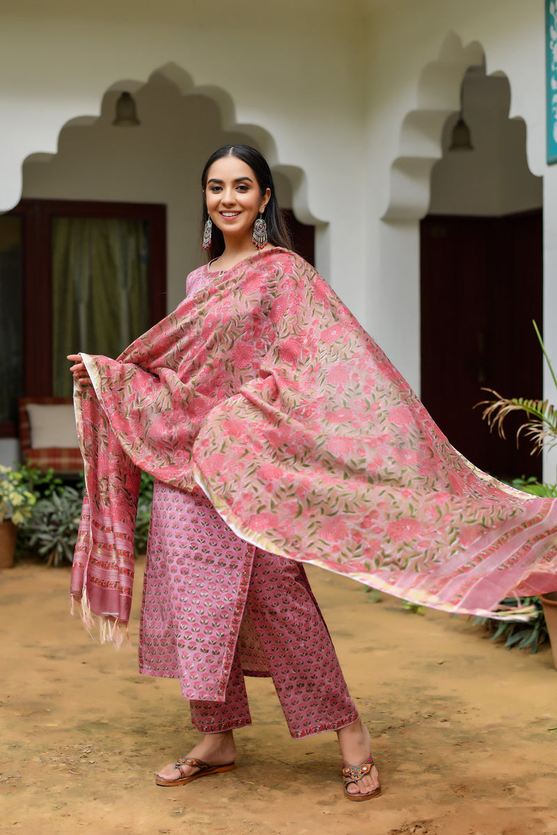 Gulabi Ethnic Handblock Printed Suit Set