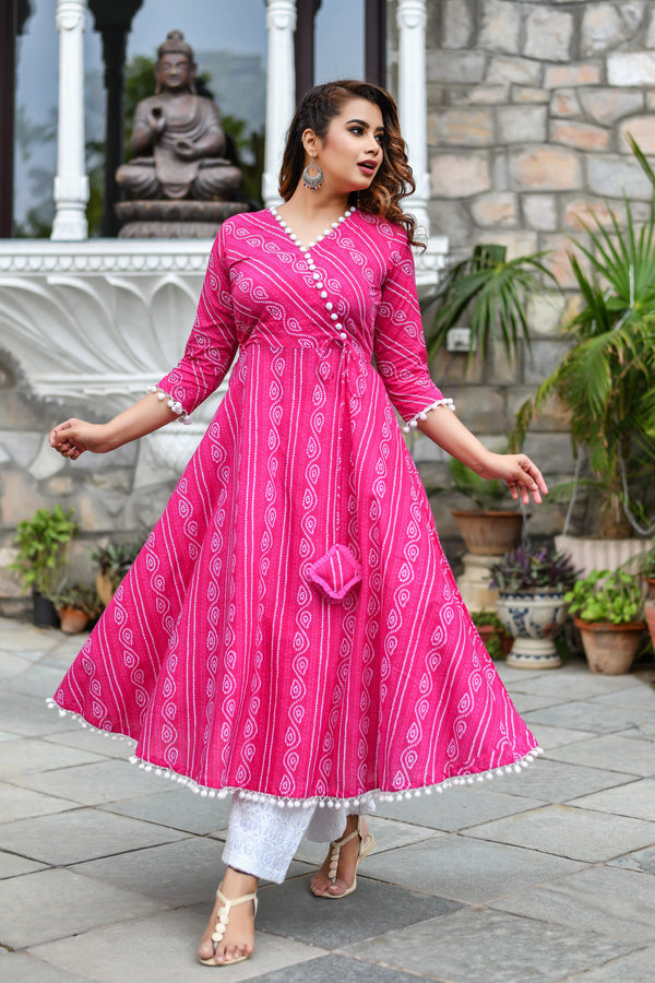 POM POM PINK BHANDANI COTTON KURTA AND PANT ONLY