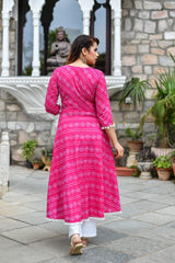 POM POM PINK BHANDANI COTTON KURTA AND PANT ONLY